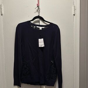 Diane von Furstenberg navy/black lace sweater. New with tags!